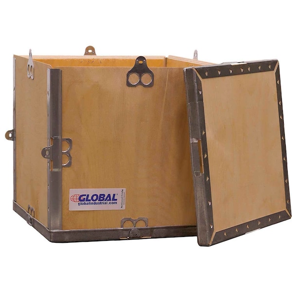 Global Industrial 11.25 in x 11.25 in x 11.5 in 4 Panel Hinged Shipping Crate, Brown, Plywood B2352229 - main
